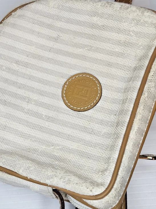 Authentic Vintage Fendi Striped Logo Canvas & Leather Crossbody Shoulder Y2K - Picture 16 of 16